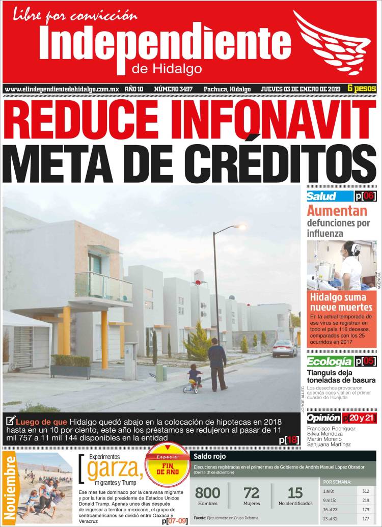 Portada de El Independiente de Hidalgo (M&eacute;xico)