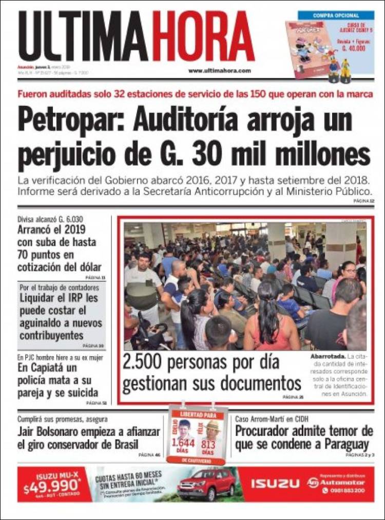 Portada de Última Hora (Paraguay)