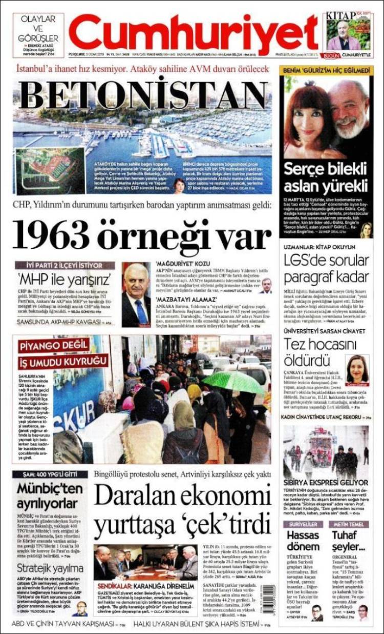 Portada de Cumhuriyet (Turqu&iacute;a)