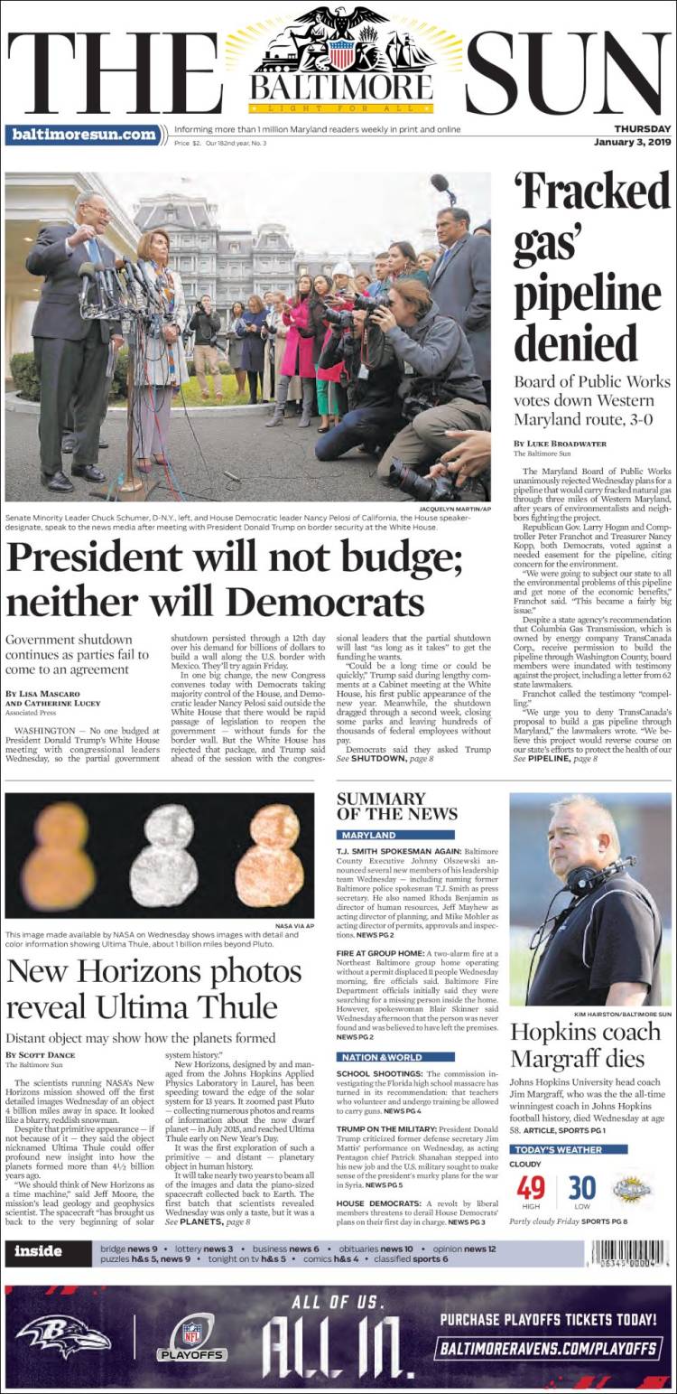 Portada de The Baltimore Sun (USA)