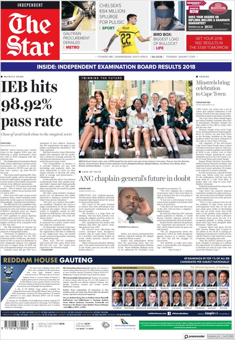 Portada de The Star (Sud&aacute;frica)