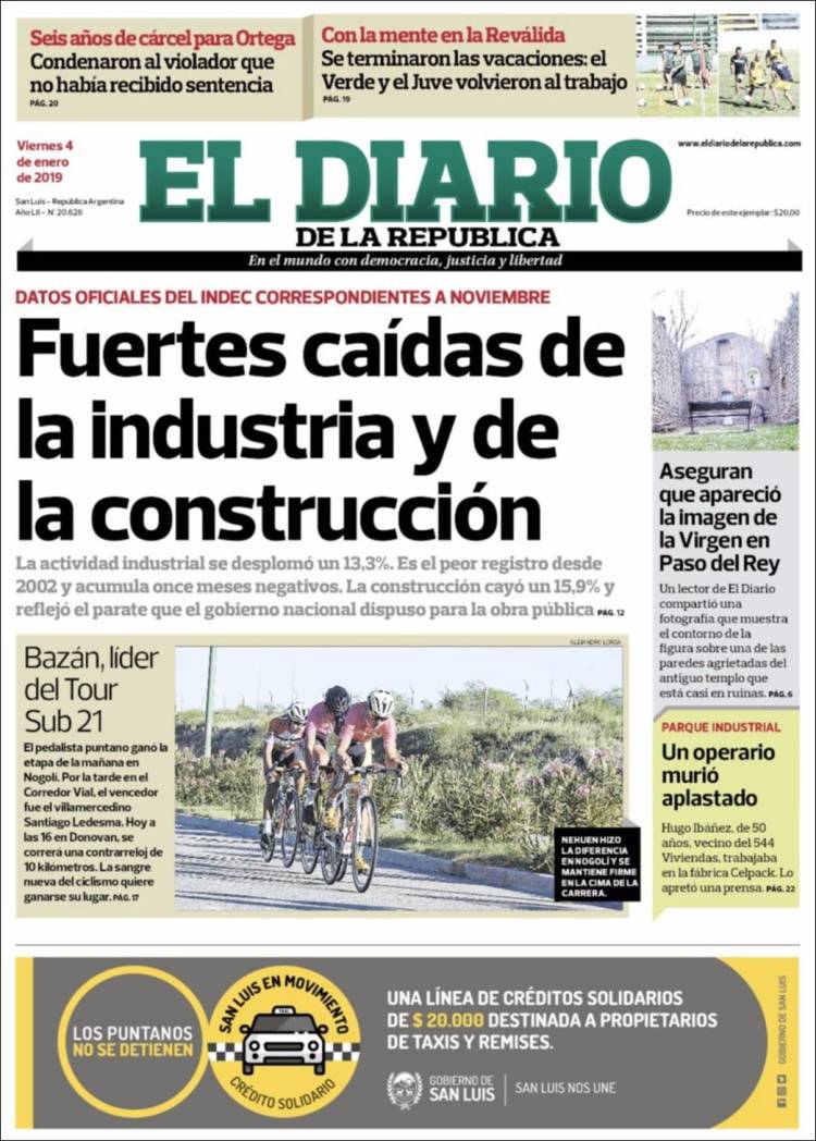 Portada de Diario de la República (Argentina)