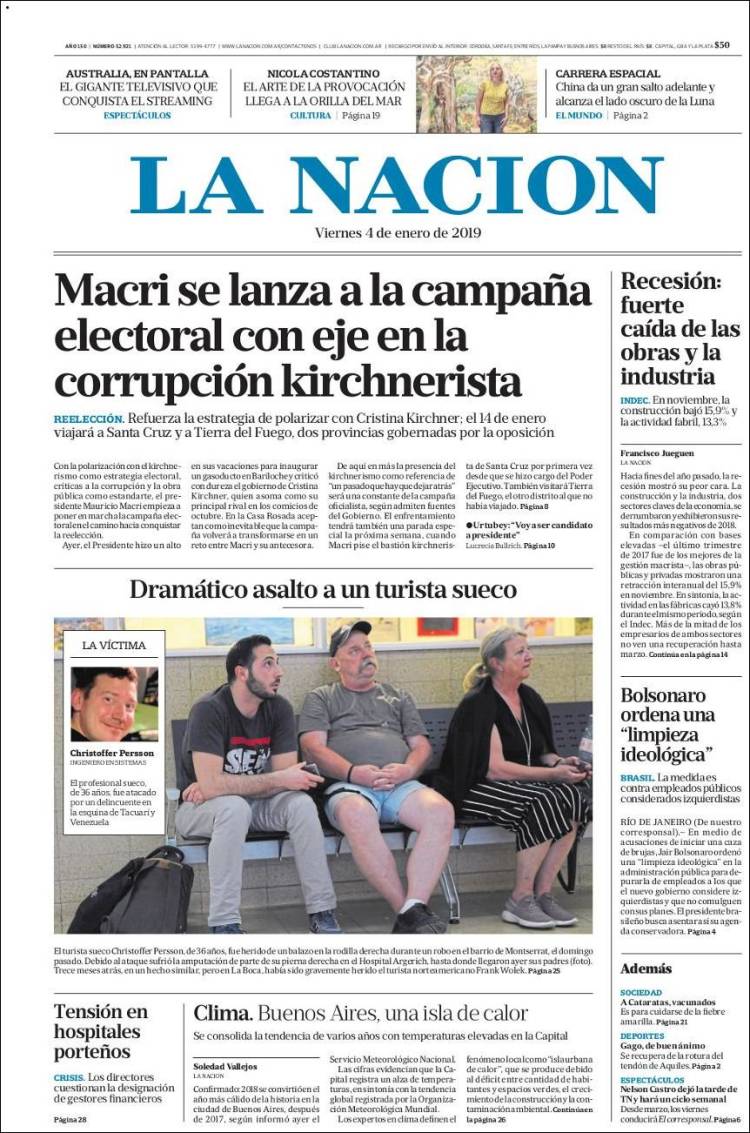 Portada de La Nación (Argentina)