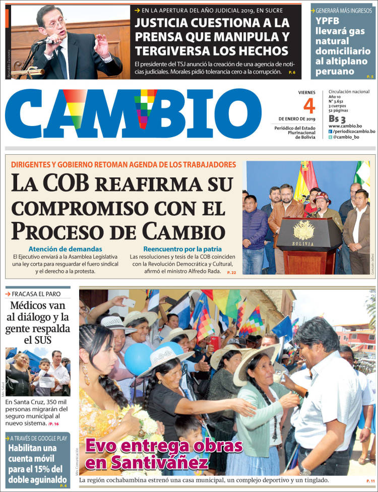 Portada de Cambio (Bolivia)