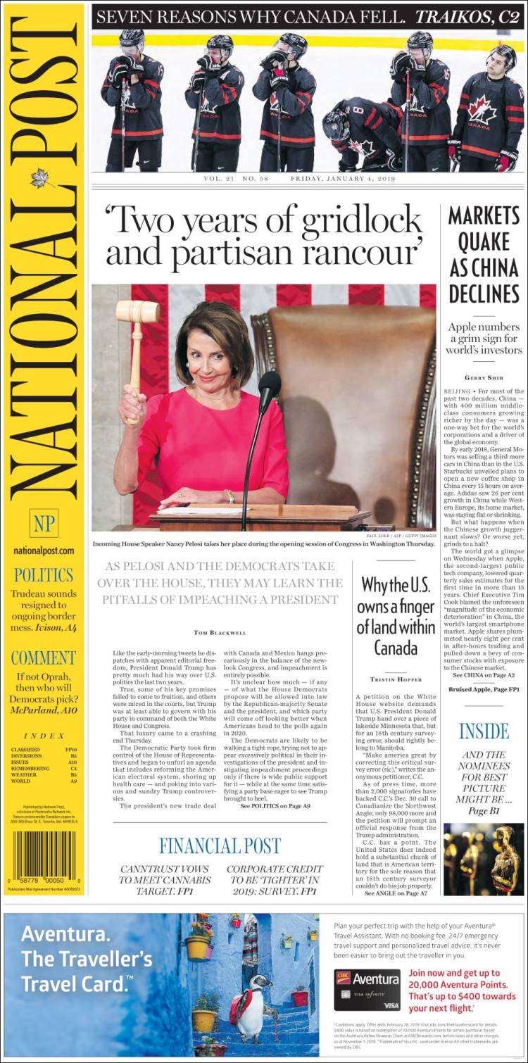 Portada de The National Post (Canadá)