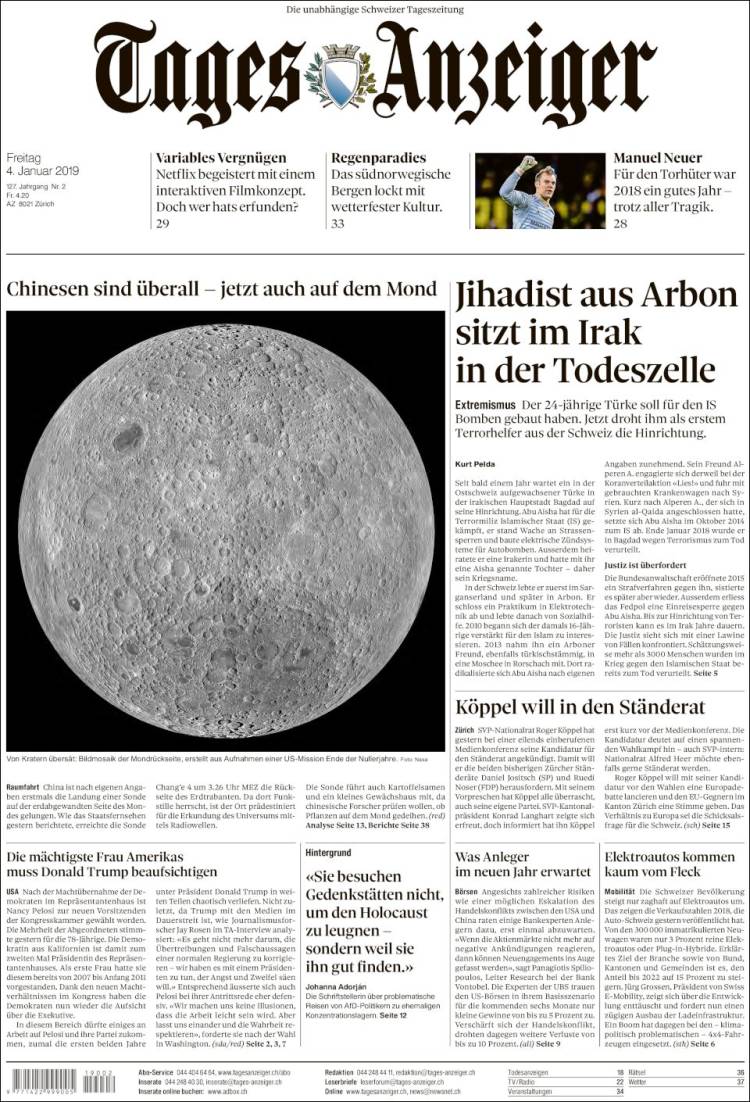 Portada de Tages-Anzeiger (Suiza)