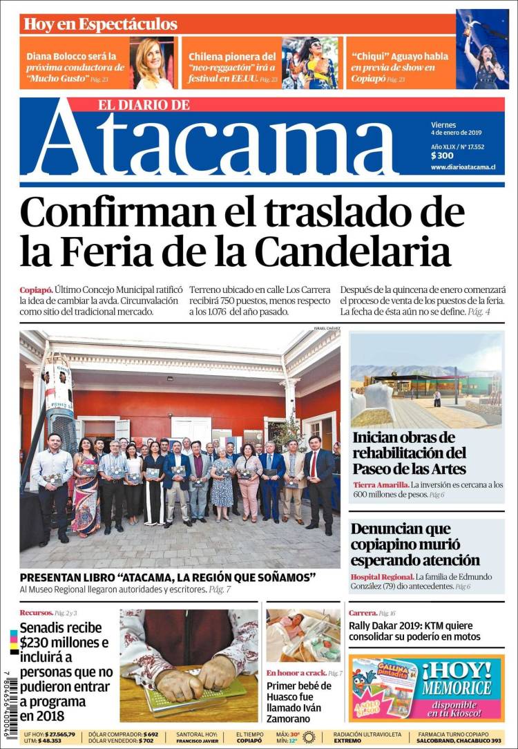 Portada de Diario de Atacama (Chile)