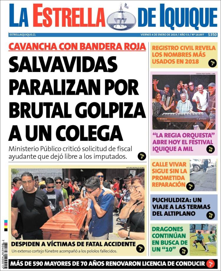 Portada de La Estrella de Iquique (Chile)