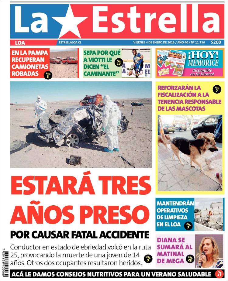 Portada de La Estrella de Loa (Chile)
