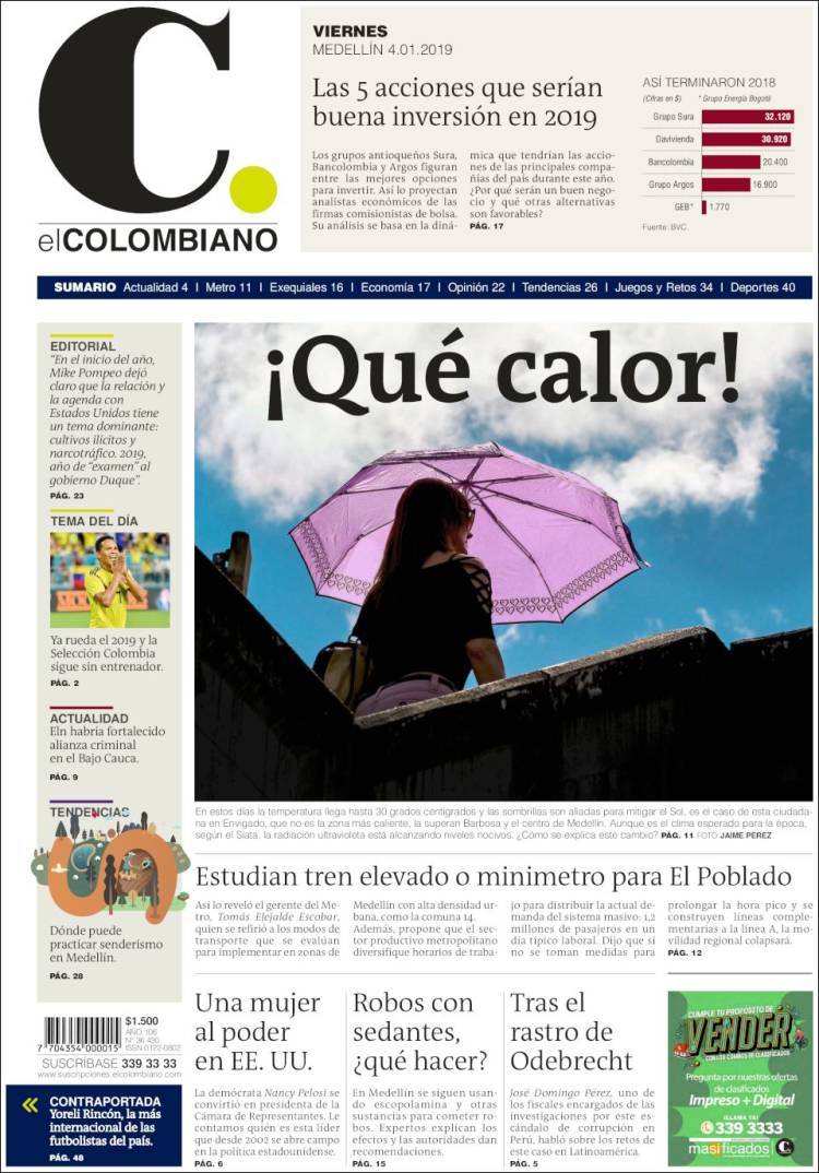 Portada de El Colombiano (Colombia)