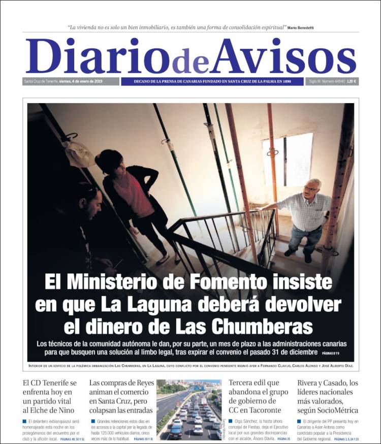 Portada de Diarios de Avisos (España)