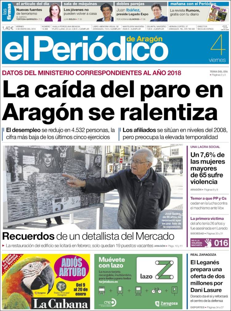 Portada de El Periódico de Aragón (España)