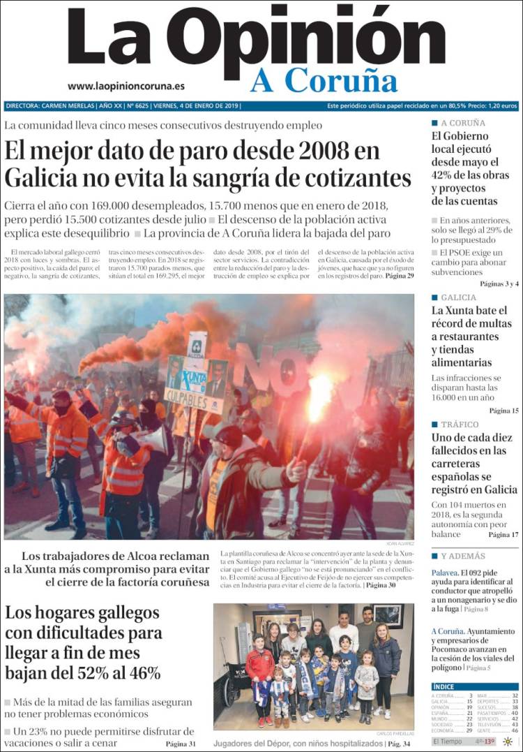 Portada de La Opinión de A Coruña (España)