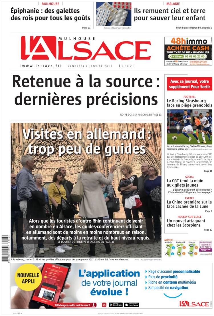 Portada de Journal L'Alsace (Francia)