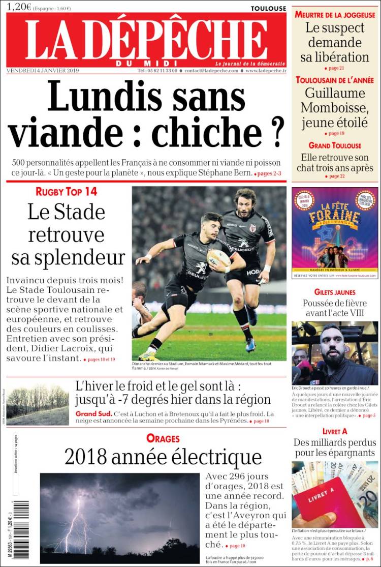 Portada de La Dépêche du Midi (Francia)
