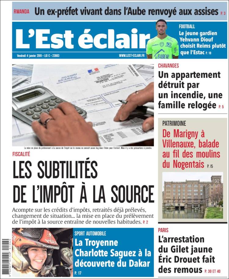 Portada de L'Est Eclair (Francia)