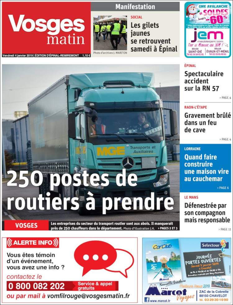 Portada de Vosges Matin (Francia)