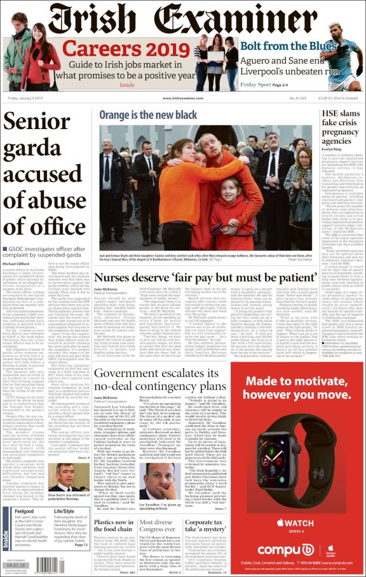Portada de Irish Examiner (Irlanda)