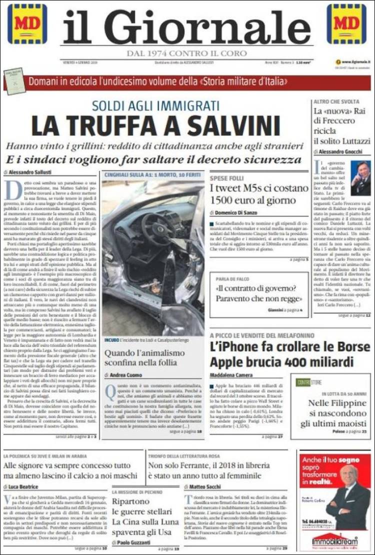 Portada de il Giornale (Italia)