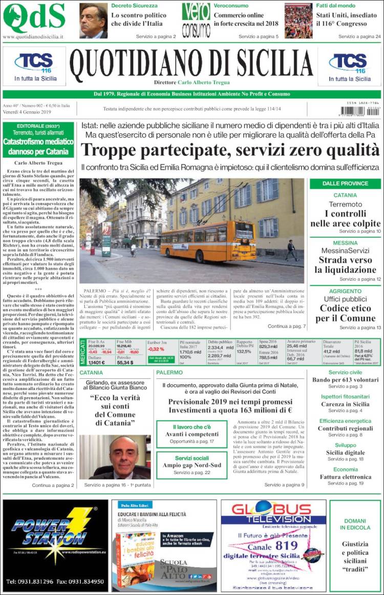 Portada de Quotidiano di Sicilia (Italia)