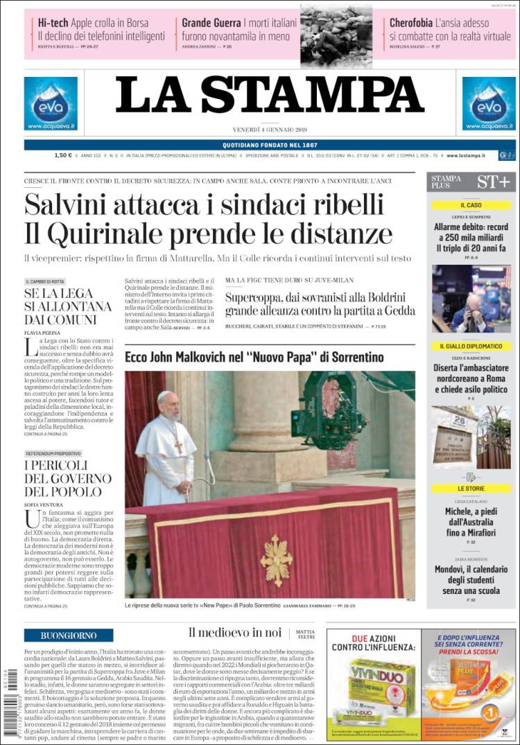 Portada de La Stampa (Italia)