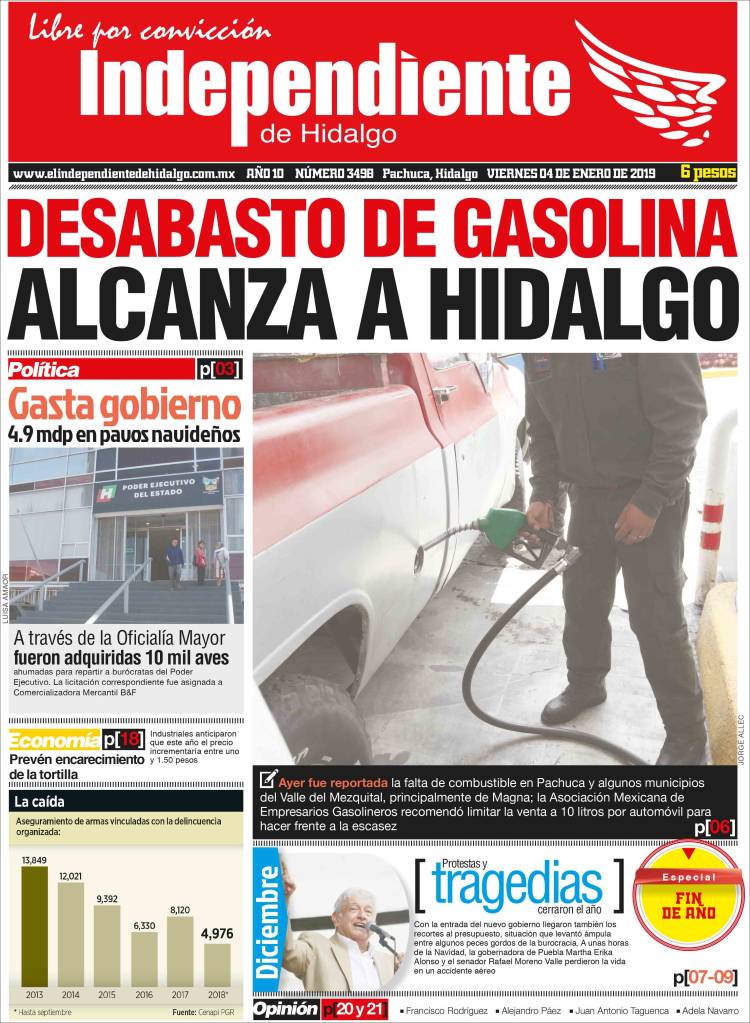 Portada de El Independiente de Hidalgo (M&eacute;xico)