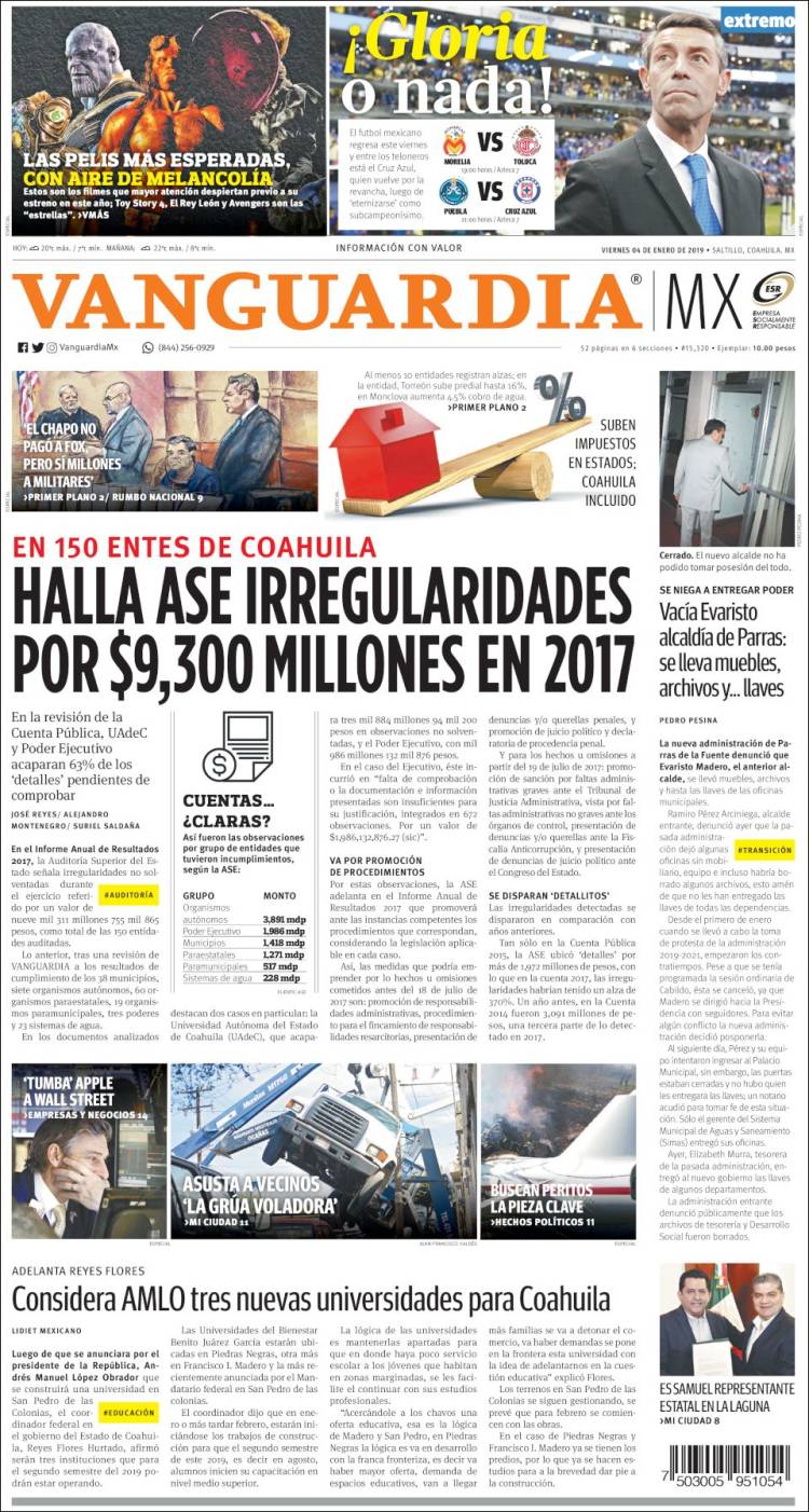 Portada de Vanguardia (M&eacute;xico)
