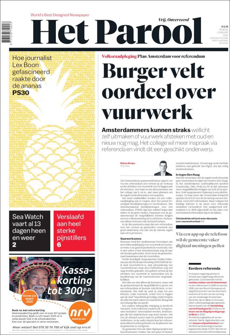 Portada de Het Parool (Pa&iacute;ses Bajos)