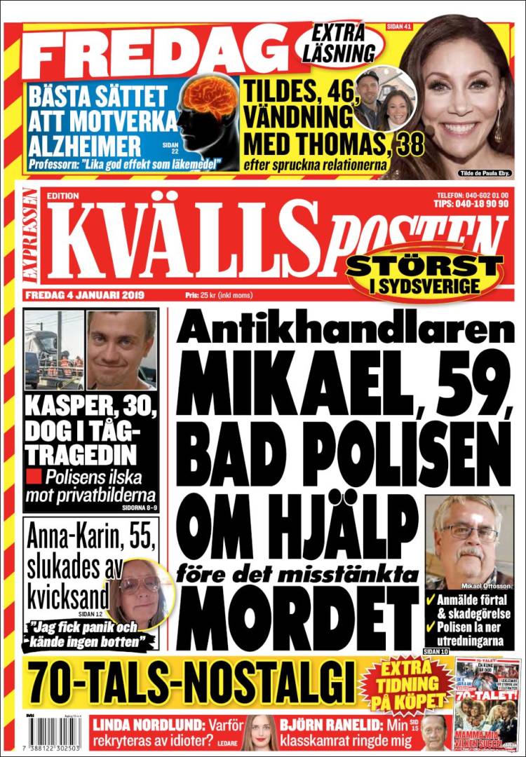 Portada de Kvällsposten (Suecia)