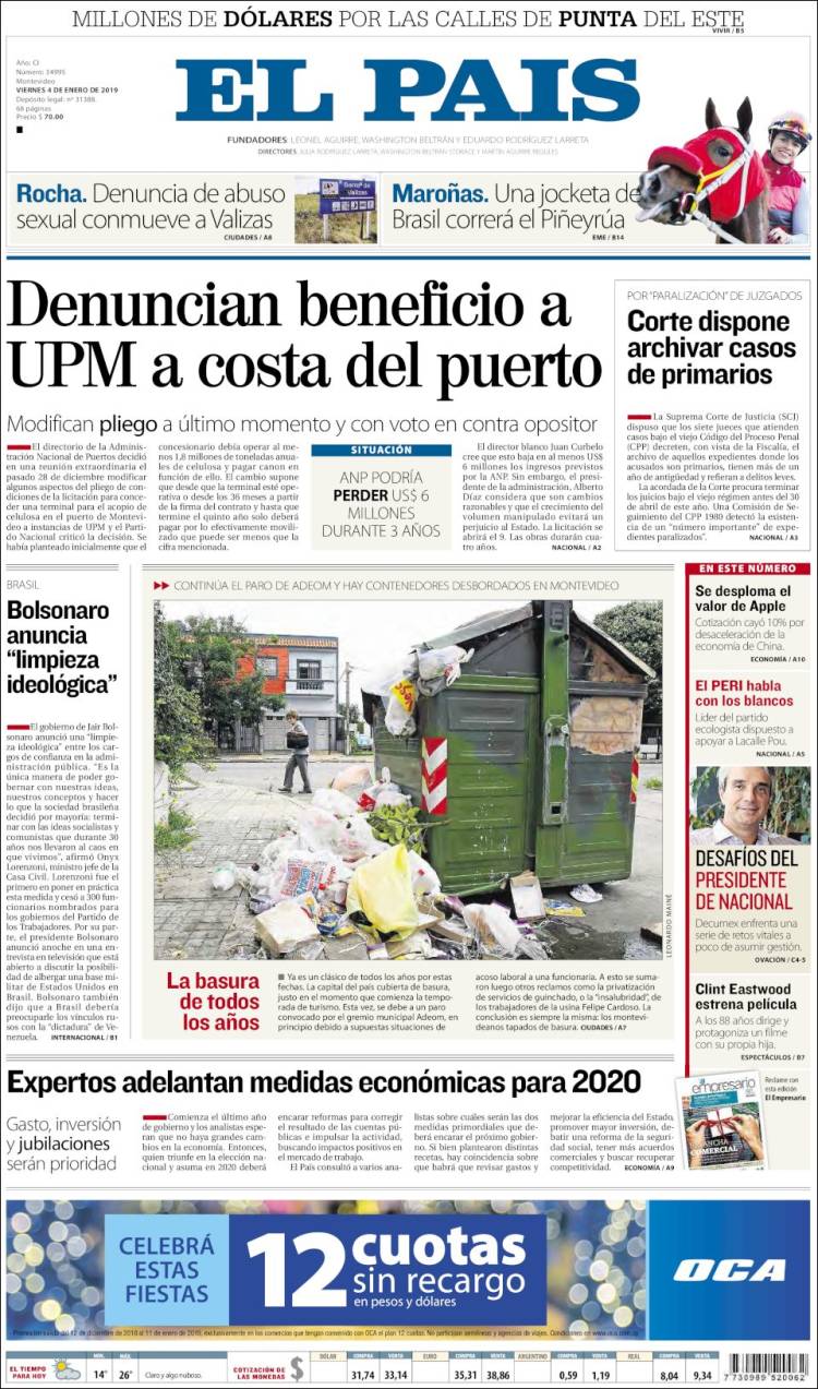 Portada de El País (Uruguay)