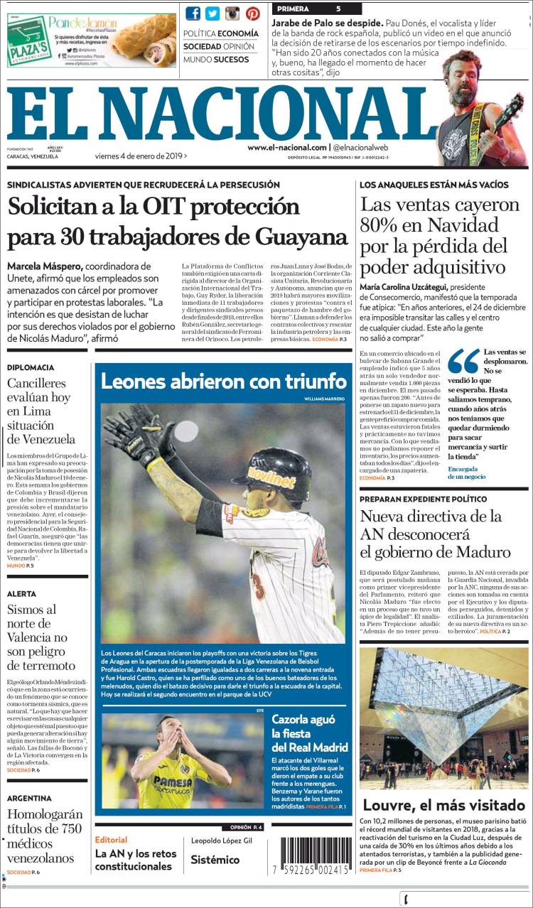 Portada de El Nacional (Venezuela)