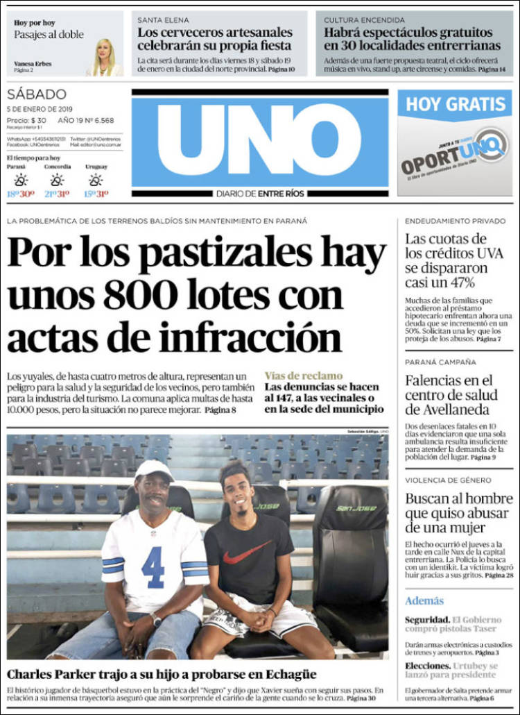 Portada de Diario Uno de Entre Ríos (Argentina)