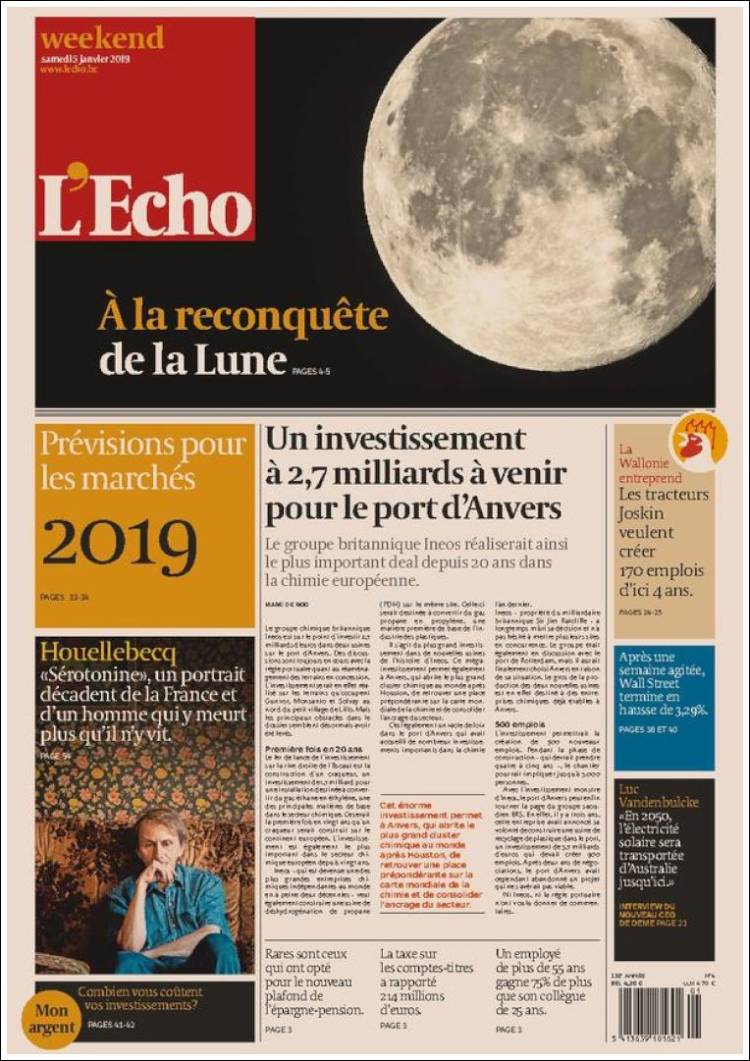 Portada de L'Echo (B&eacute;lgica)
