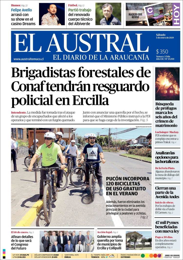 Portada de El Austral de Temuco (Chile)