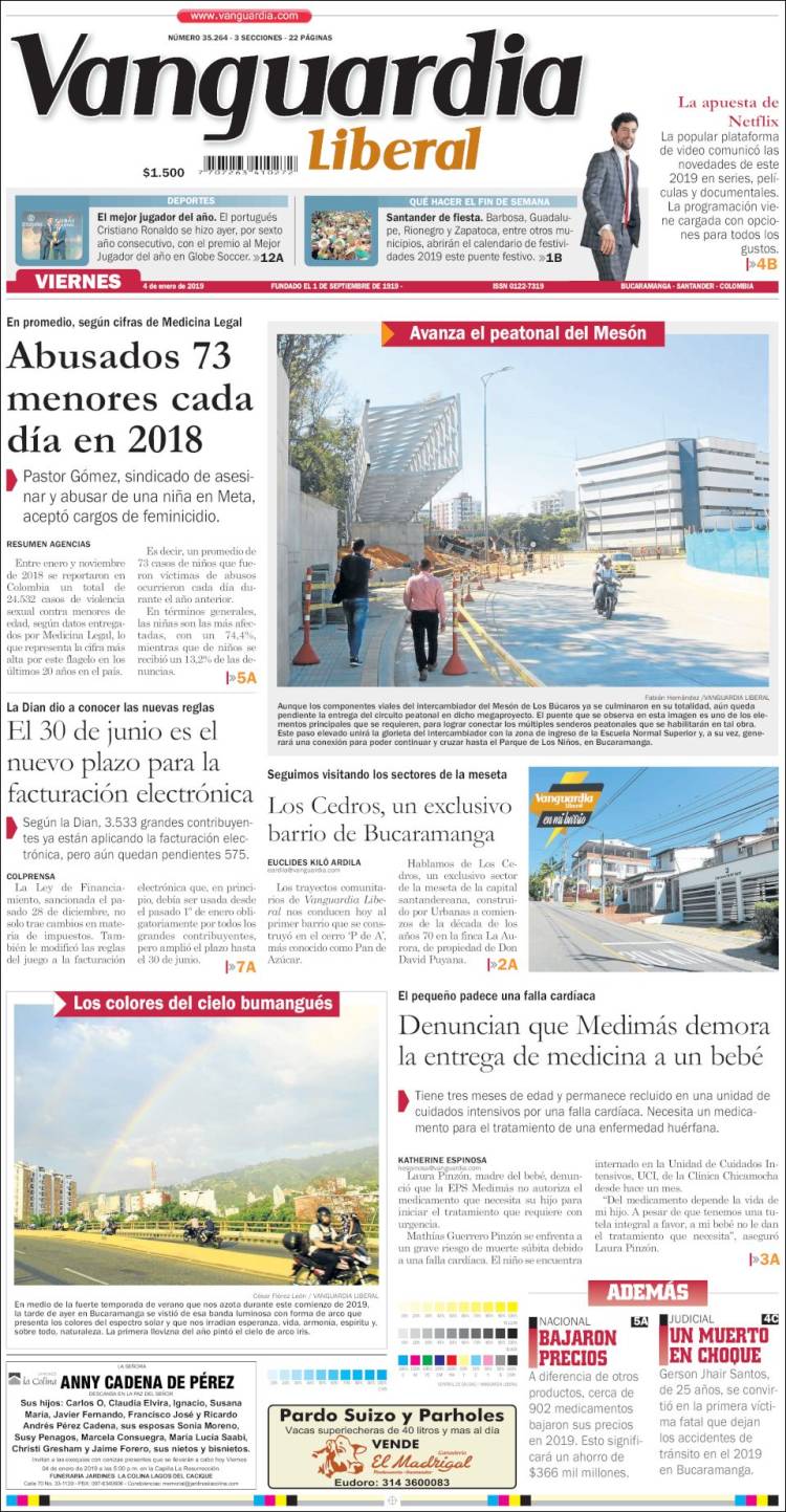 Portada de Vanguardia Liberal (Colombia)