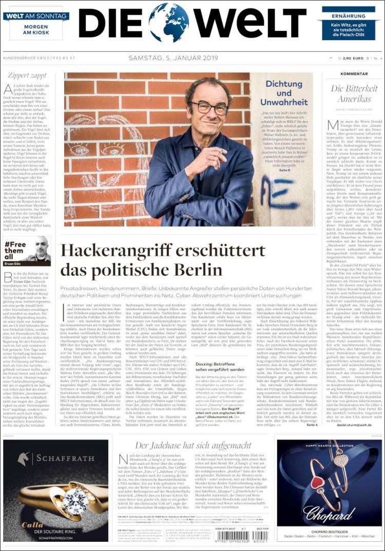 Portada de Die Welt (Alemania)