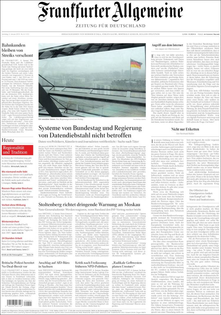 Portada de Frankfurter Allgemeine (Alemania)