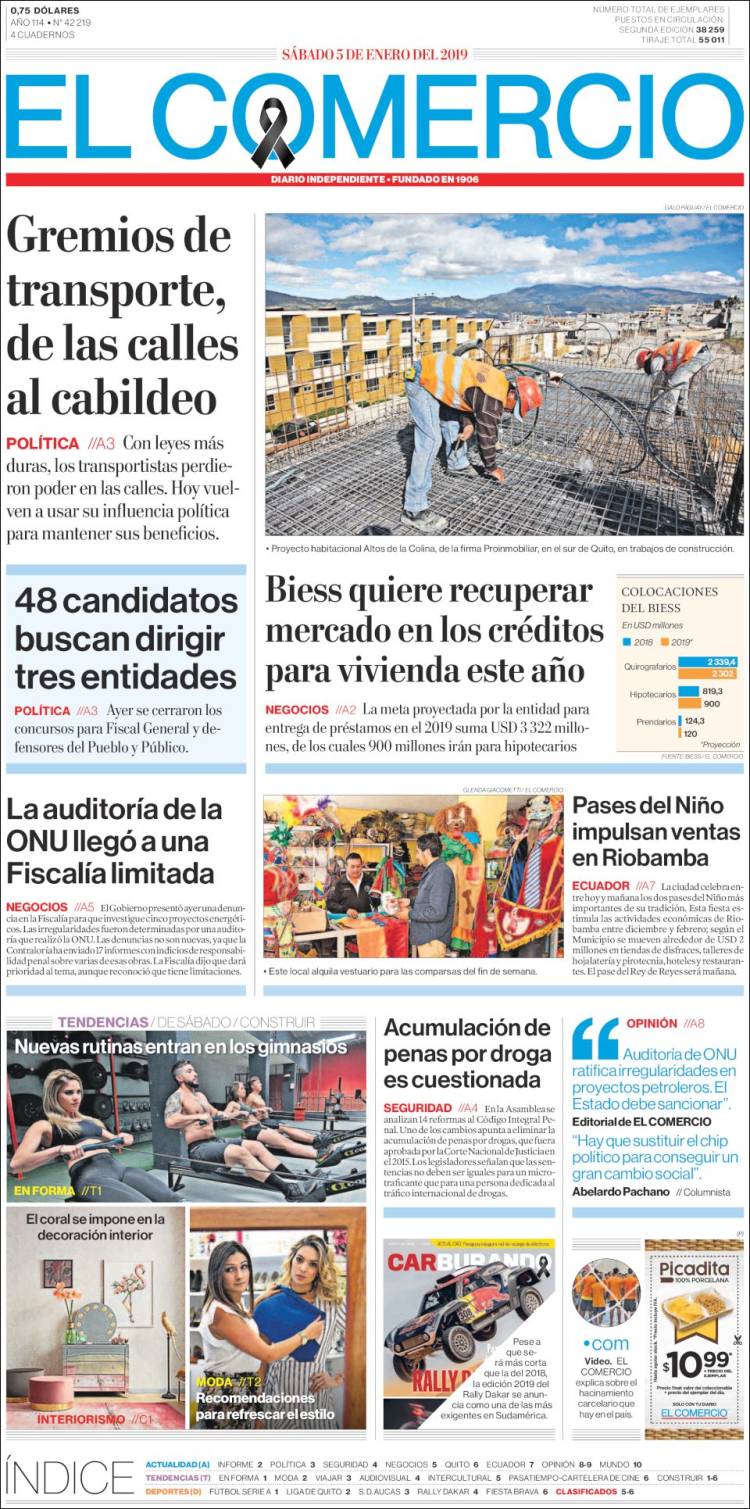 Portada de El Comercio (Ecuador)