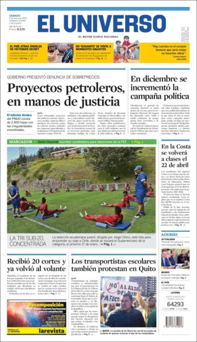 Portada de El Universo - Ecuador (Ecuador)