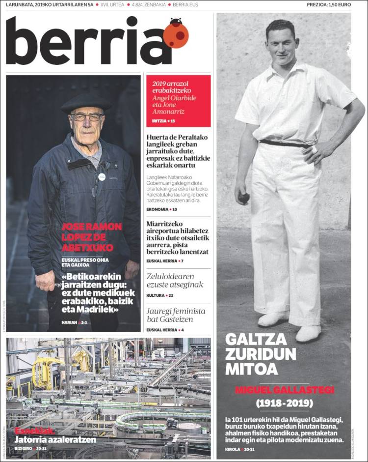 Portada de Berria (Espa&ntilde;a)