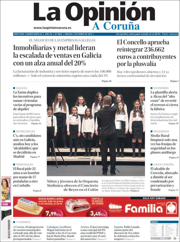 Portada de La Opinión de A Coruña (Espa&ntilde;a)