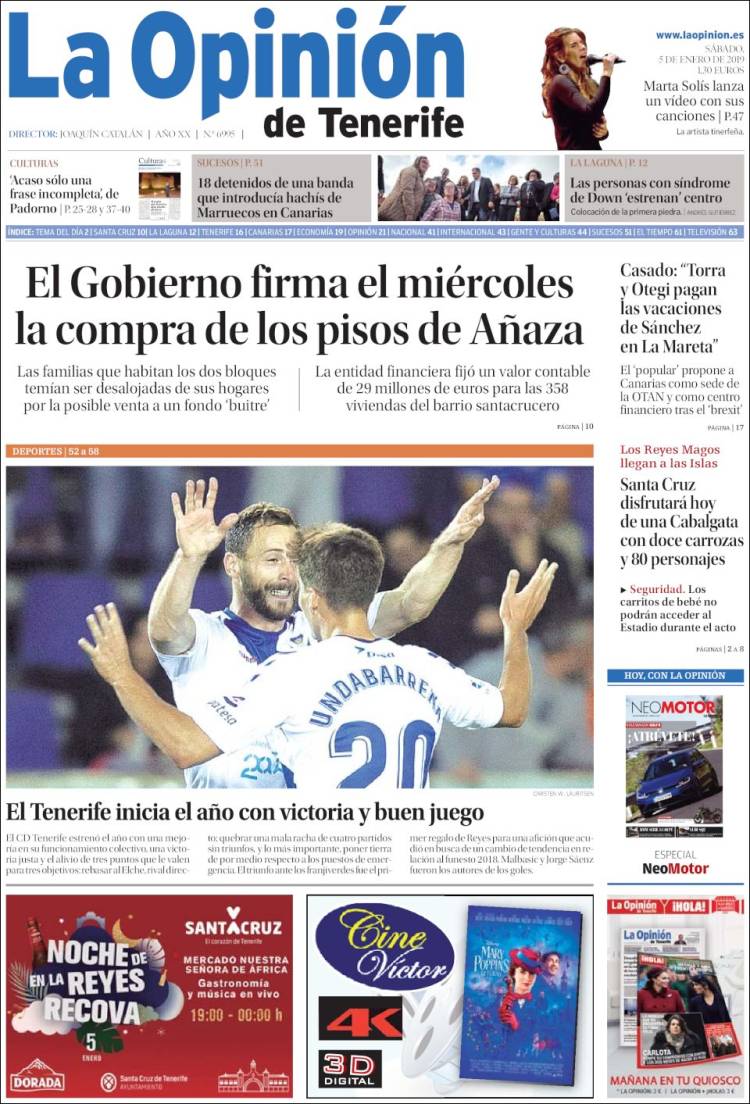 Portada de La Opinión de Tenerife (Espa&ntilde;a)