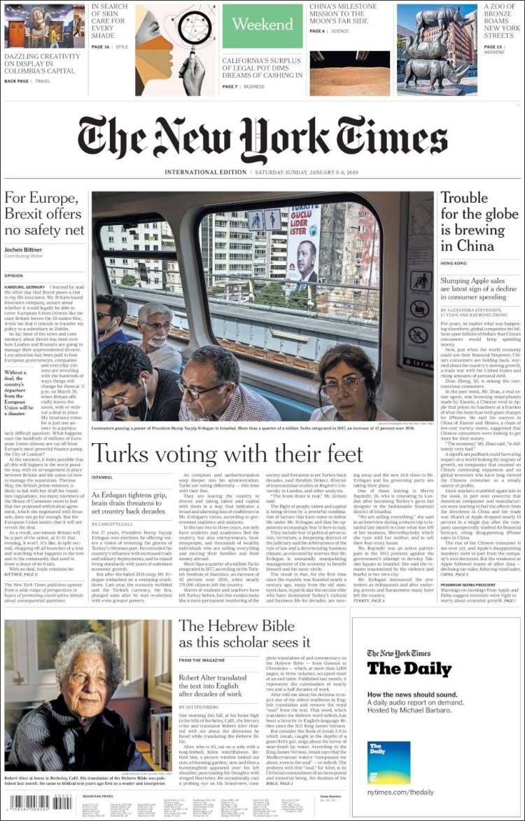 Portada de International New York Times (Europa)