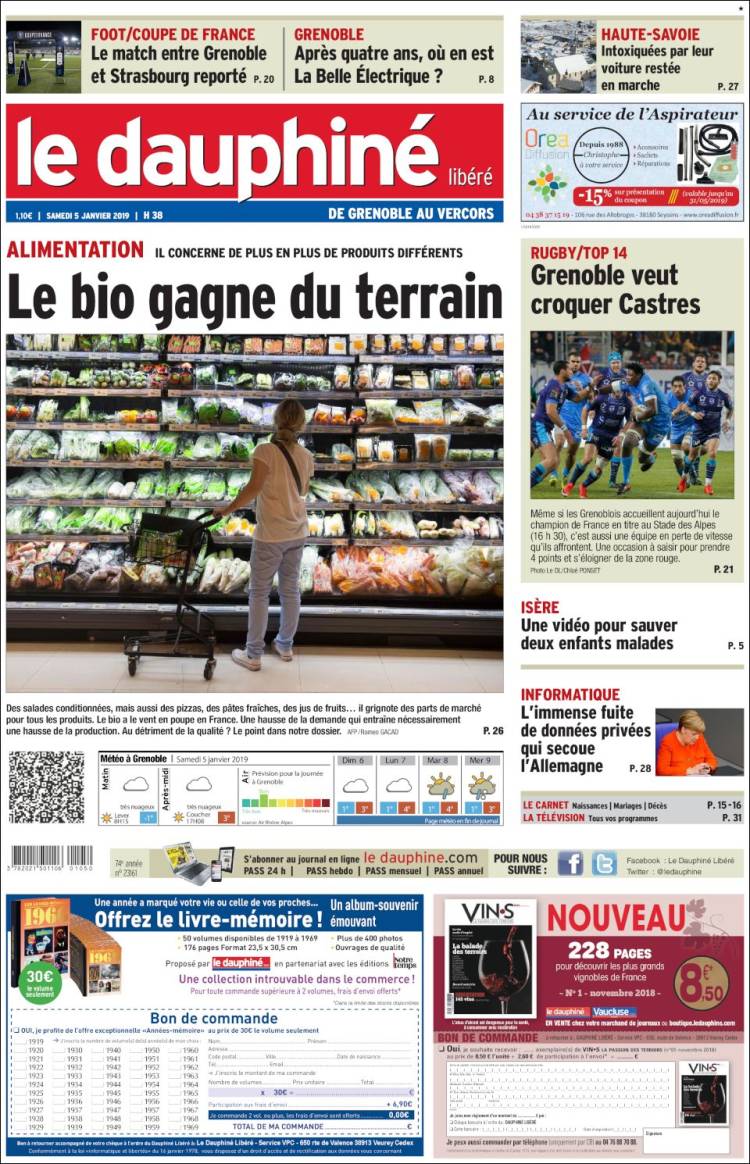 Portada de Le Dauphiné Libéré (Francia)