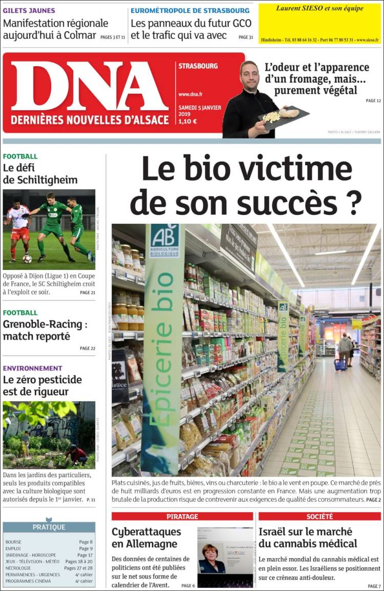 Portada de Les Dernières Nouvelles d'Alsace (Francia)