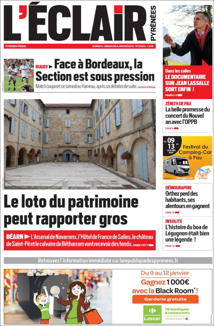 Portada de L'Eclair des Pyrénées (Francia)