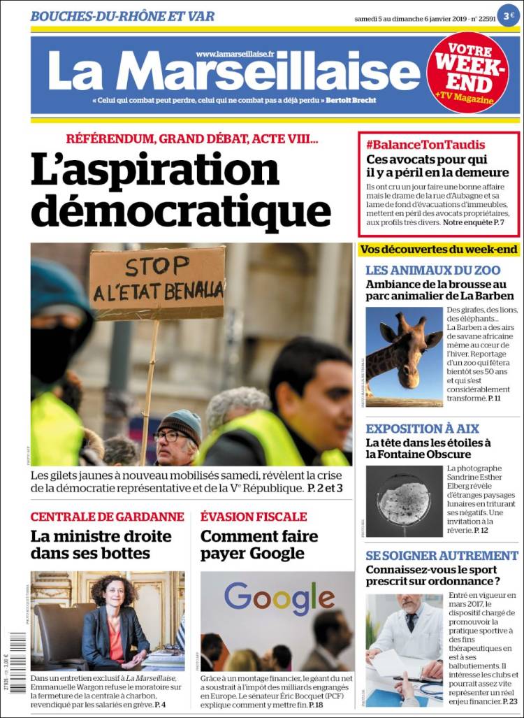 Portada de La Marseillaise (Francia)