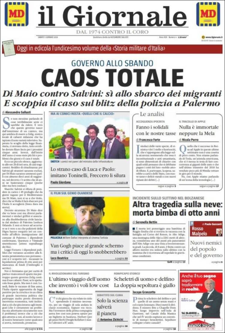 Portada de il Giornale (Italia)