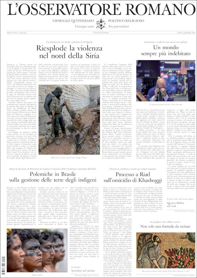 Portada de L'Osservatore Romano (Italia)