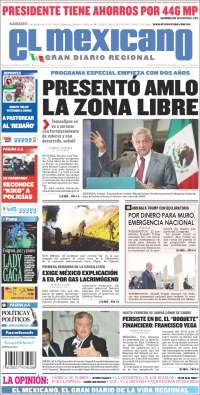 Portada de El Mexicano - El Gran Diario Regional (México)